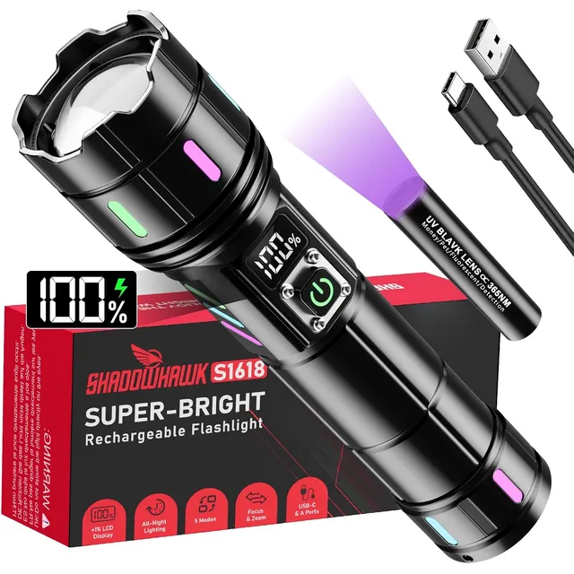 Shadowhawk S1618 zoomficklampa med självlysande list – Enkel lampa