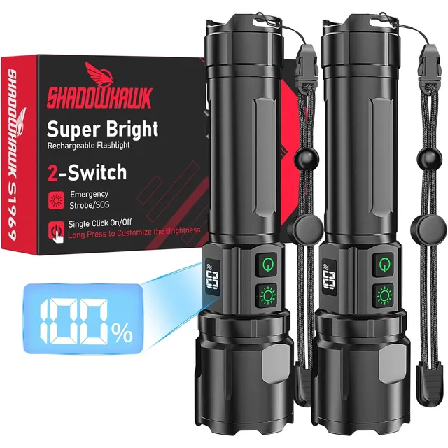 Shadowhawk Linterna S1969 de dos interruptores – Pack de 2